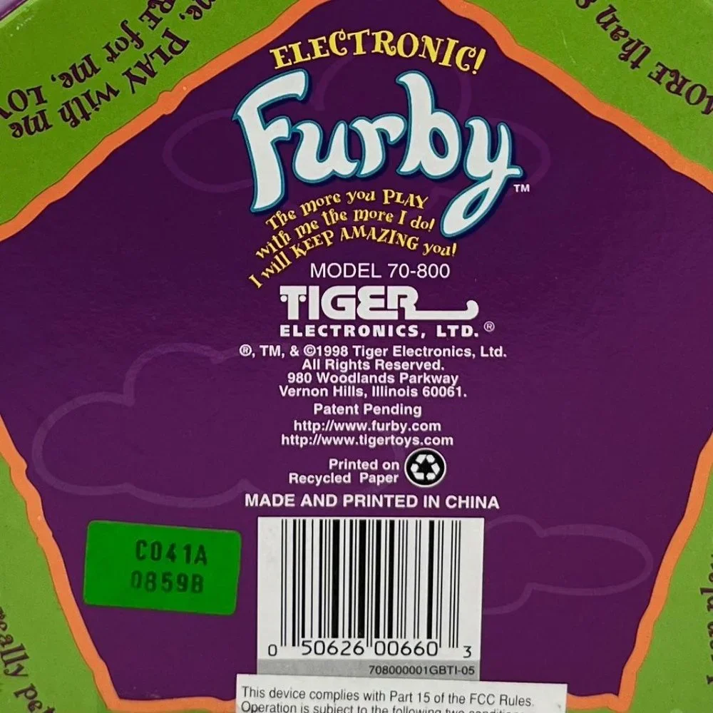 Furby Zebra Black/White Stripes 70-800 Blue Eyes 1998 Factory Sealed‎  NEW
